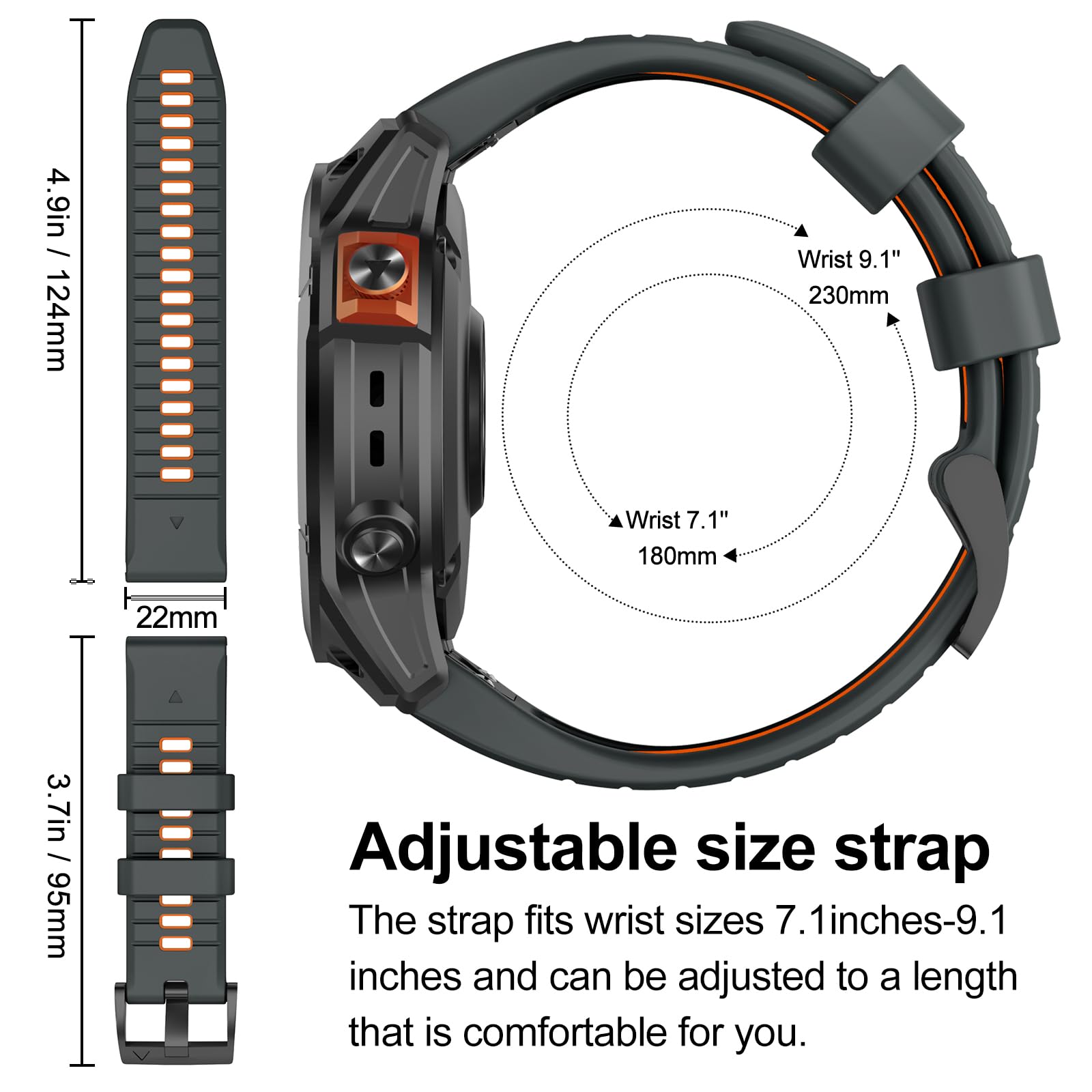 MYSNBKN 22mm Quick Fit Strap for Garmin Fenix 7 Pro/Fenix 7/Fenix 6/Fenix 5/EPIX 2, Soft Silicone Replacement Band for Garmin Forerunner 935/945/955/754/Approach S60/S62