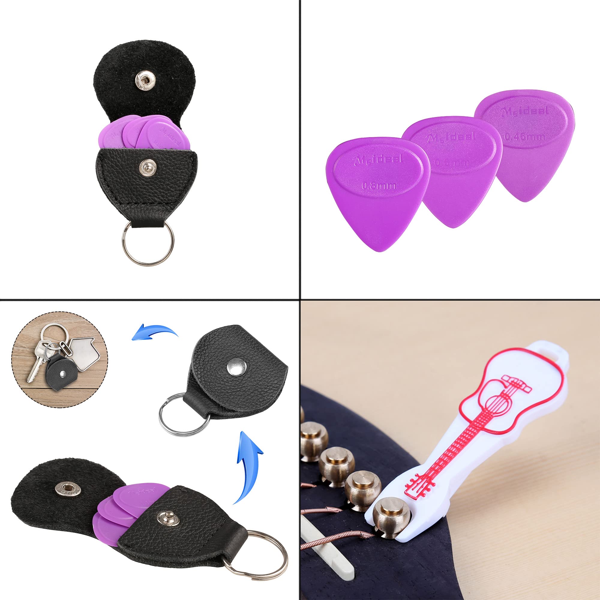 Guitar Capo, Meeland Purple Aluminium Guitar Capo Key Clamp for Acoustic Guitar/electric guitar/Ukulele/Bass With Guitar Picks and Leather Picks Holder and Bridge Pins Puller Included (Pink)