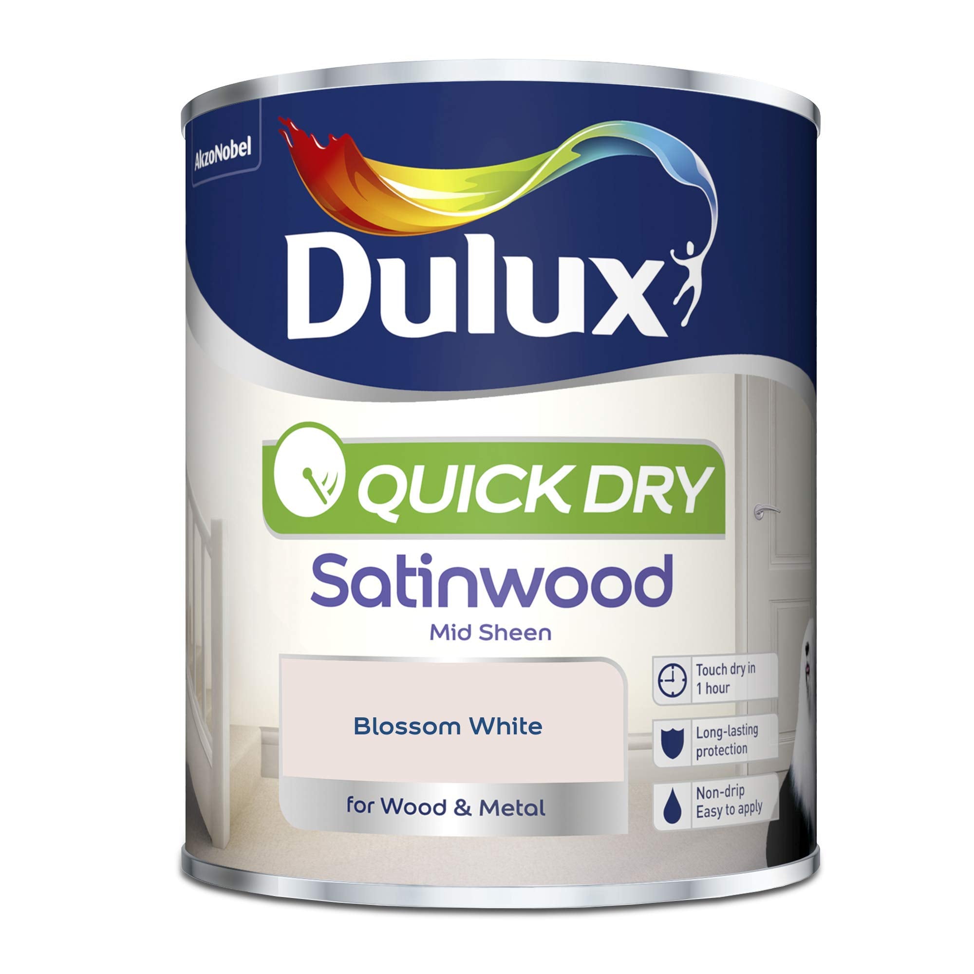 Dulux Quick Dry Satinwood Paint For Wood And Metal - Blossom White 750 ml