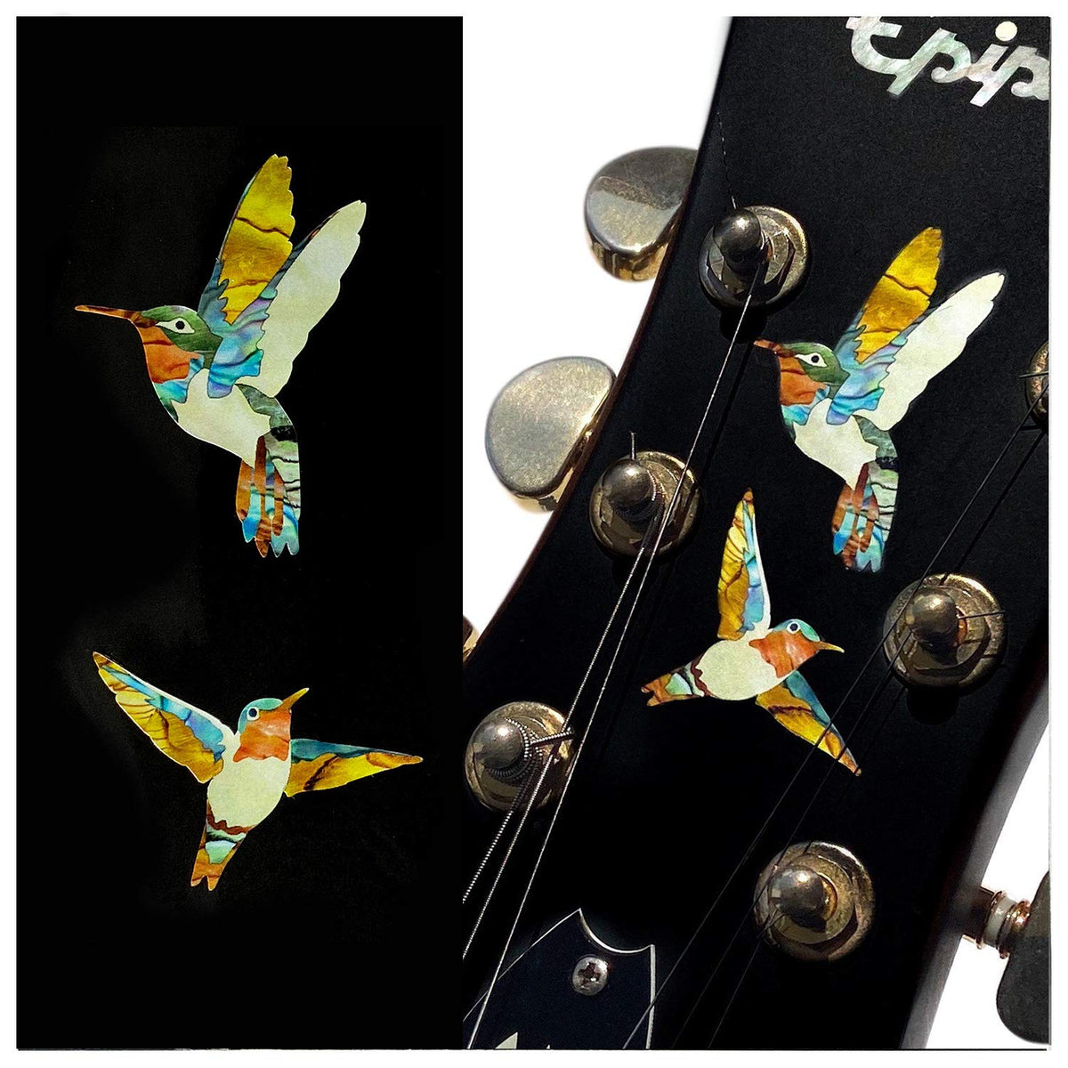 Inlay Sticker Decal for Guitars, Bass & Ukuleles - Dancing Hummingbirds, B-329DH