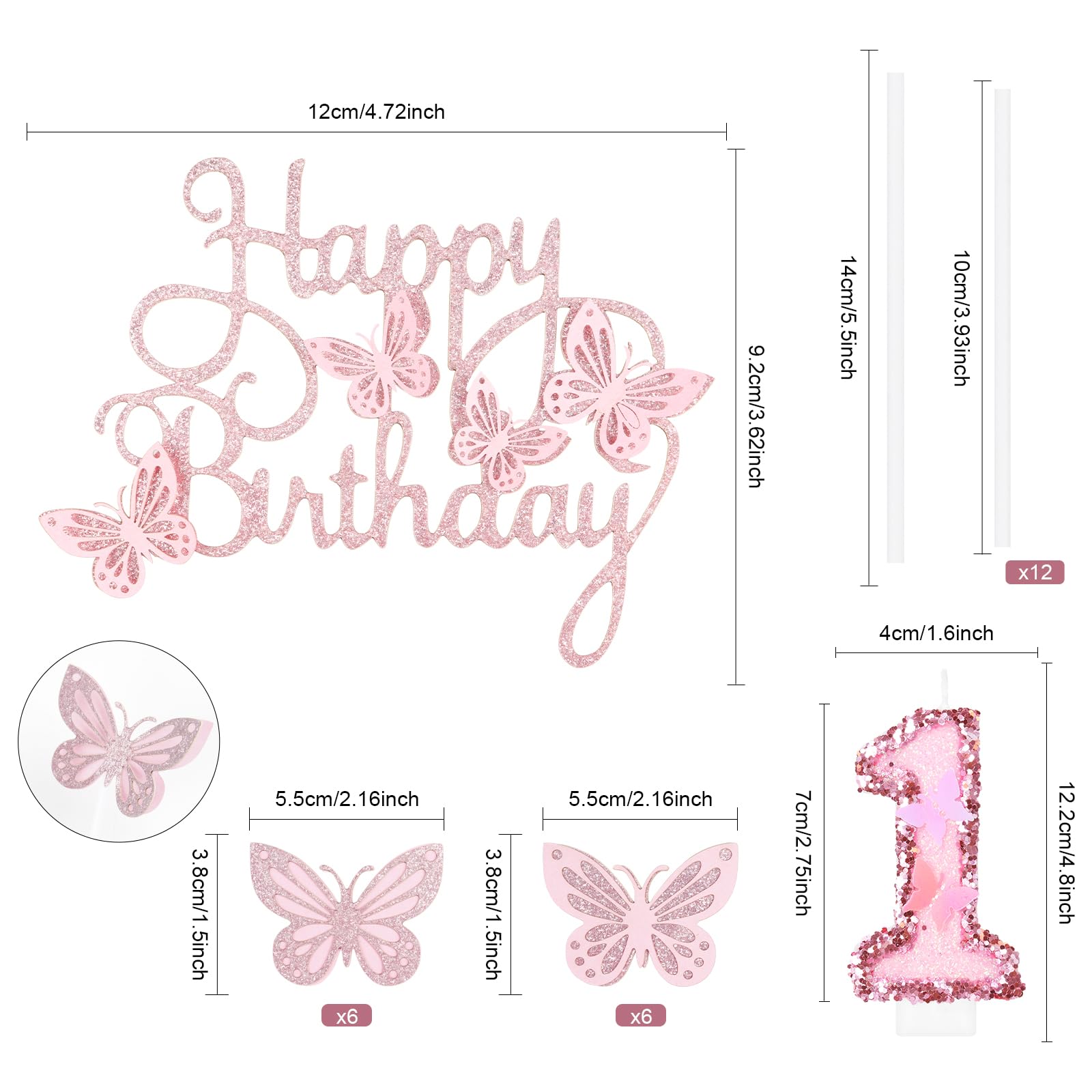 Happy 8th Butterfly Birthday Candles, Pink Number 8 Candle with Butterfly Cake Cupcake Topper for Girls, 8th Birthday Candles Cake Decorations, Cute 8th Birthday Cake Topper for Butterfly Theme Party