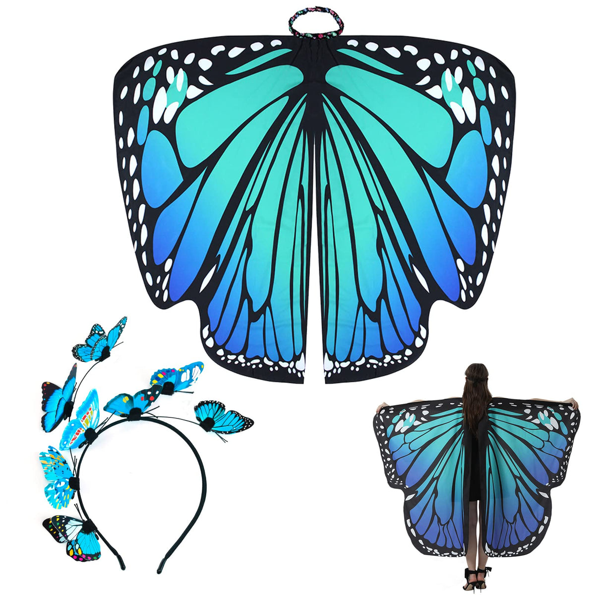 Karjiaja Adult Butterfly Wings Cape Fancy Dress Up Butterfly Fairy Wings Butterfly Shawl Wings Rainbow Butterfly Wings Costume For Christmas Halloween Party With Butterfly Headband