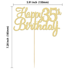 Gyufise 3Pcs Happy 35th Birthday Cake Topper Glitter 35th Birthday Cake Pick Cheers to 35 Years Old Thirty-five Fabulous Cake Decorations for 35th Birthday Theme Party Supplies Gold