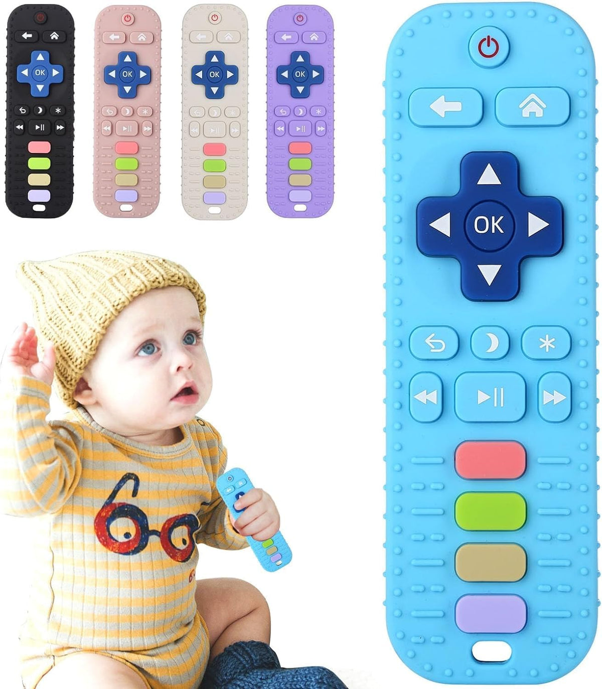 TKLake Baby Teething Toys,Soft Silicone Remote Control Baby Toys for 0-6 Months Infant Toddlers Teether Chew Massage Gift Remote Control Baby Toys for Toddlers Boys Girls(Blue)