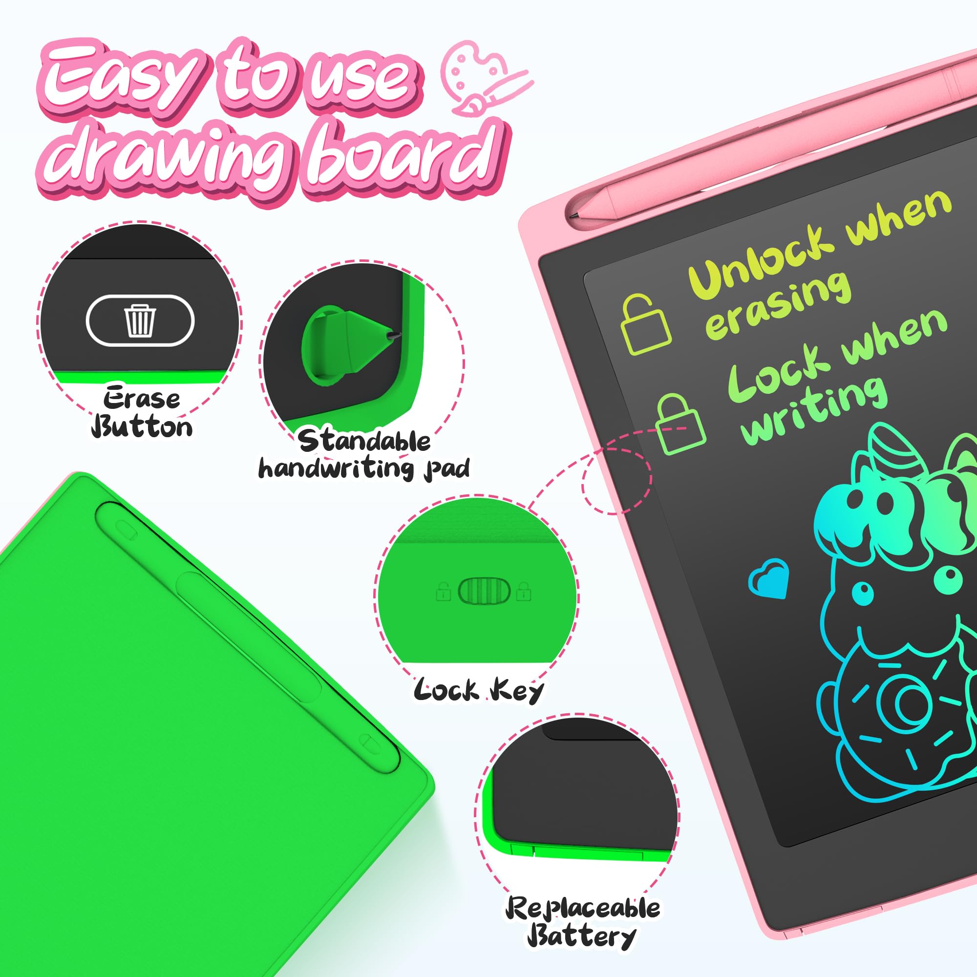 LEYAOYAO 2 Pack LCD Writing Tablet 8.5inch with Bag - Colorful Screen Doodle Pad Drawing Board Learning Educational Toy - Gift for Kids 3-6 Years Old Girl Boy (GreenandPink)