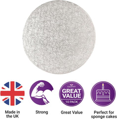 Culpitt 6 inches Round Cake Boards   Silver   2.7mm Cake Cards For Celebration Cakes, Birthday Treats, Cake Tiers, Cupcakes, and More! 6 inch, Pack Of 10