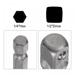 sourcing map 1/2 inches Drive Socket Accessory Set, 16mm Deep 6-Point Impact Socket 3 inches Length and 1/4 inches Hex Shank Adapter