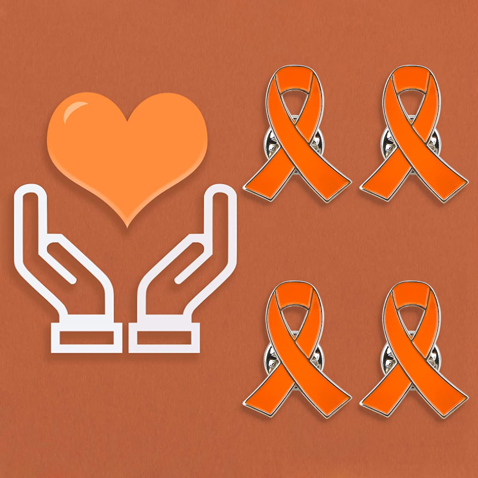 WANDIC Orange Ribbon Pin, 20 Pcs Orange Ribbon Brooches Hope Enamel Jewelry Pins, Leukemia Awareness Kidney Cancer Multiple Sclerosis Gun Violence Awareness Brooches