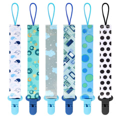 6 Packs Dummy Clips Boys, Baby Pacifier Holders Leashes Set Soother Chains Clips Fits All Pacifiers for Newborn Teething Toys Baby Shower Clips