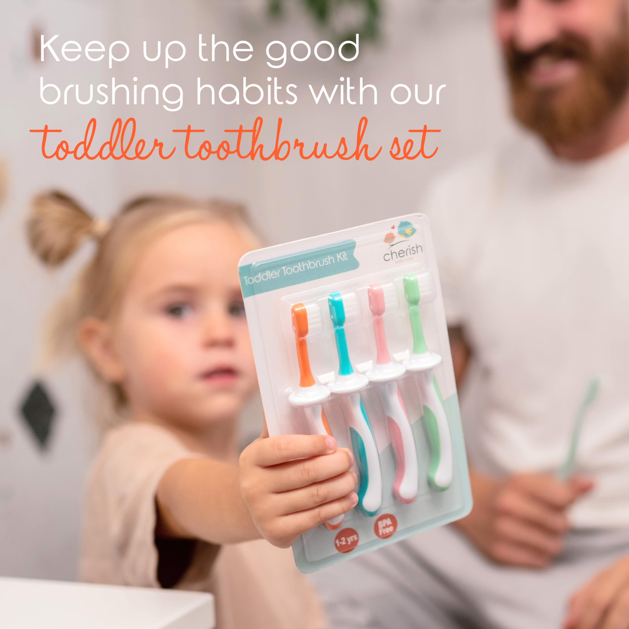 Cherish Baby Care Baby Toothbrush 0-2 Years - Safety-Tested & BPA-Free 3-Pack (Finger Toothbrush Baby, Silicone Toothbrush Baby, and Toddler Toothbrush) - Baby's First Toothbrush Kit (Orange)