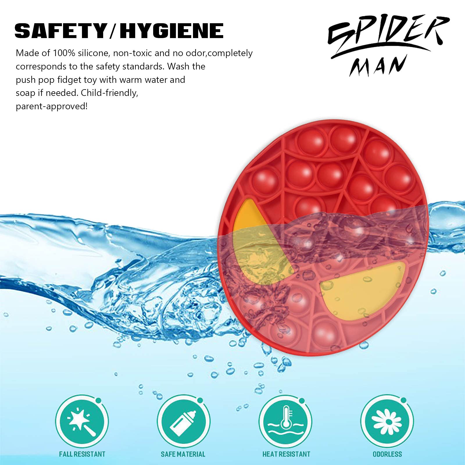 Push Pop Bubble Sensory Fidget Toy Spiderman, Superhero Pop It Controller Bubble Fidget Toy, Popper Autism Special Needs Stress Reliever Silicone Anxiety Reliever Toy Poppet Toy for Boys Kids & Adults