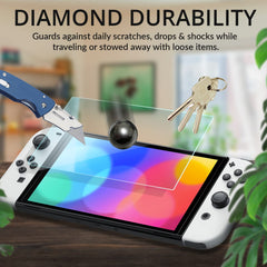 Orzly Glass Screen Protector for Nintendo Switch OLED 2024 Console Accessories (Pack of 4) - Tempered Glass Life time Edition