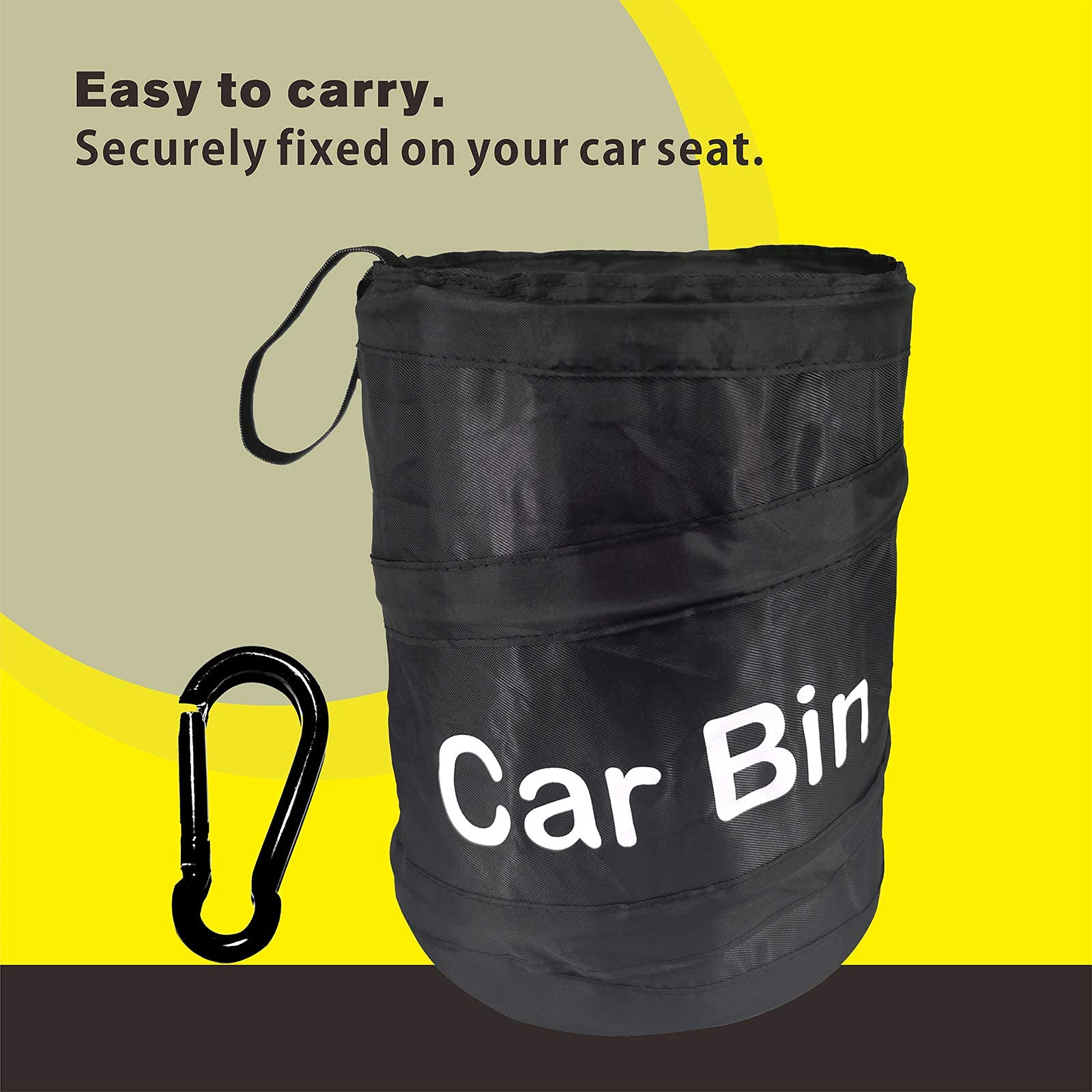 Uoking Car Bin - Portable Collapsible Car Trash Can Pop-up Waterproof Car Bin Tidy with 1 Hook Hanging Car Rubbish Bin for Front/Back of Car - Black