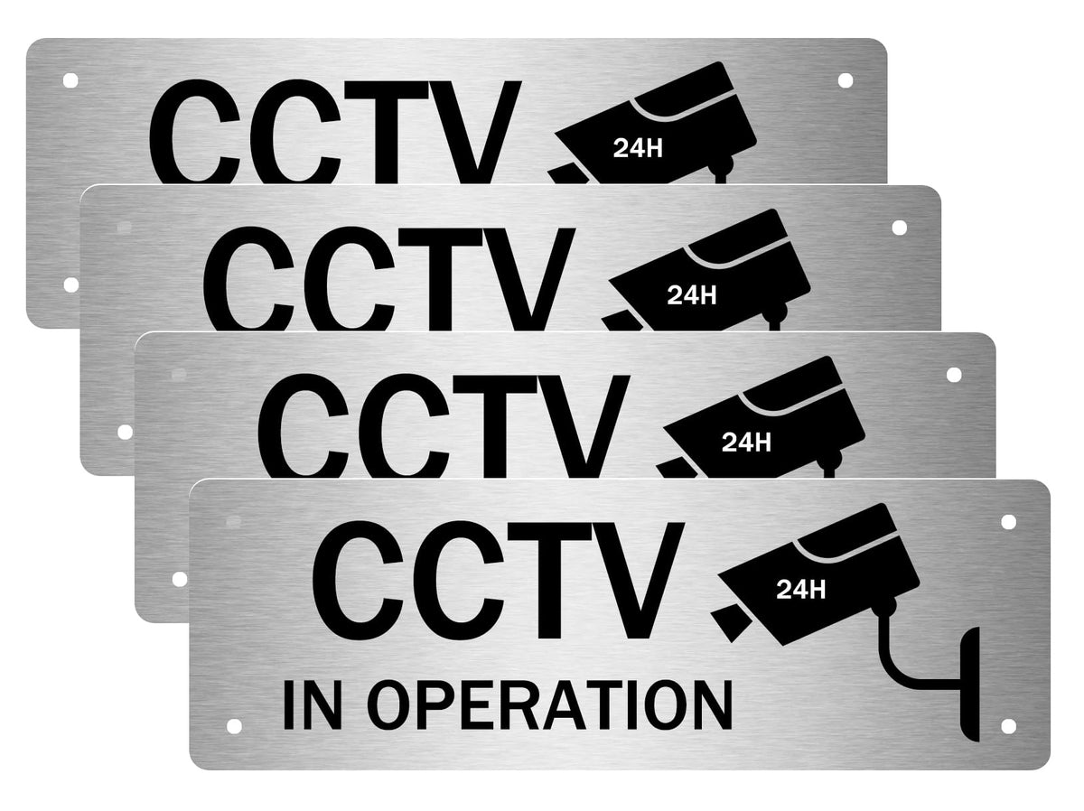 4-Pack CCTV In Operation Sign,CCTV in Operation Aluminum Sign with Self-Adhesive Stickers for House and Business Indoor or Outdoor Use,UV Resistant, Anti-rust,15 x 5cm 4pcs