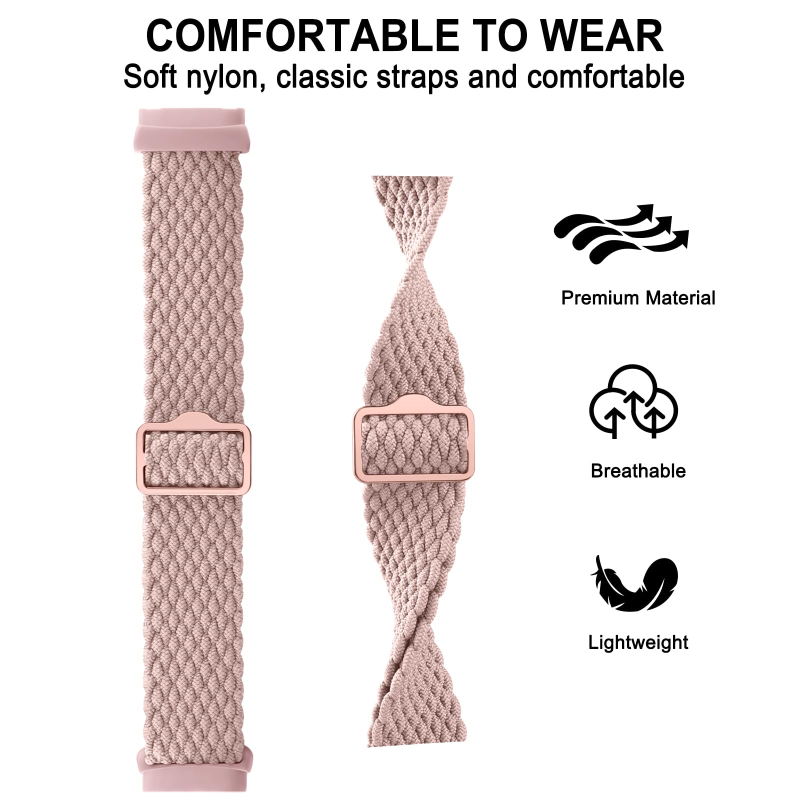 AK Straps Compatible with Fitbit Versa 4 Strap/Fitbit Versa 3 Straps/Fitbit Sense Strap/Sense 2 Strap for Women Men, Soft Elastic Nylon Sport Replacement Band for Fitbit Versa 4/Versa 3/Sense 2(Rose)