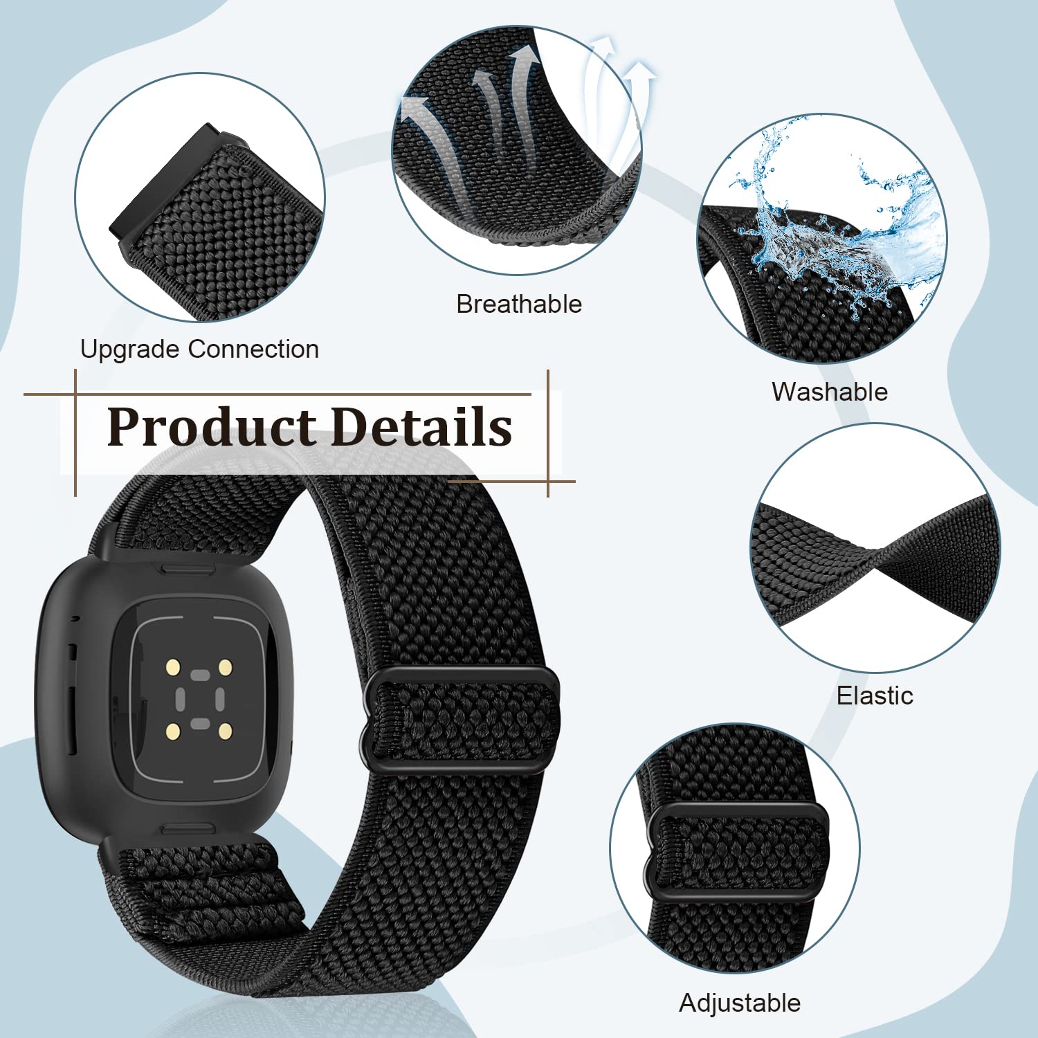 TumpCez Elastic Nylon Strap Compatible with Fitbit Versa 4/Fitbit Sense 2/Fitbit Versa 3/Fitbit Sense, Soft Adjustable Stretchy Wristbands Sport Replacement Straps for Women Men