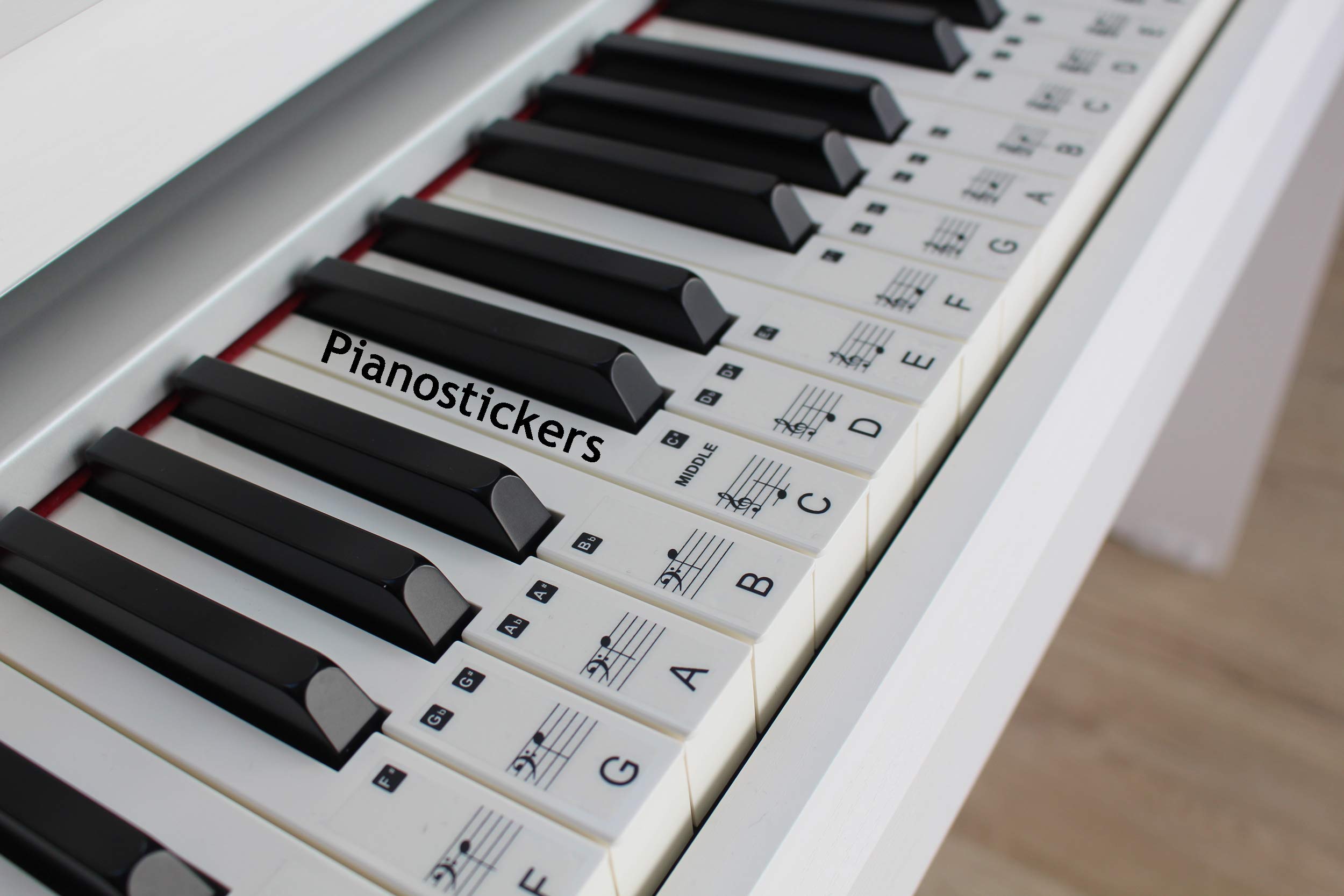 Piano Stickers for 49/61 Key Keyboard, Transparent, Laminated, Ultra Thin to the touch, Removable. 36 stickers for the white keys. Made in the UK. PS1C 61.