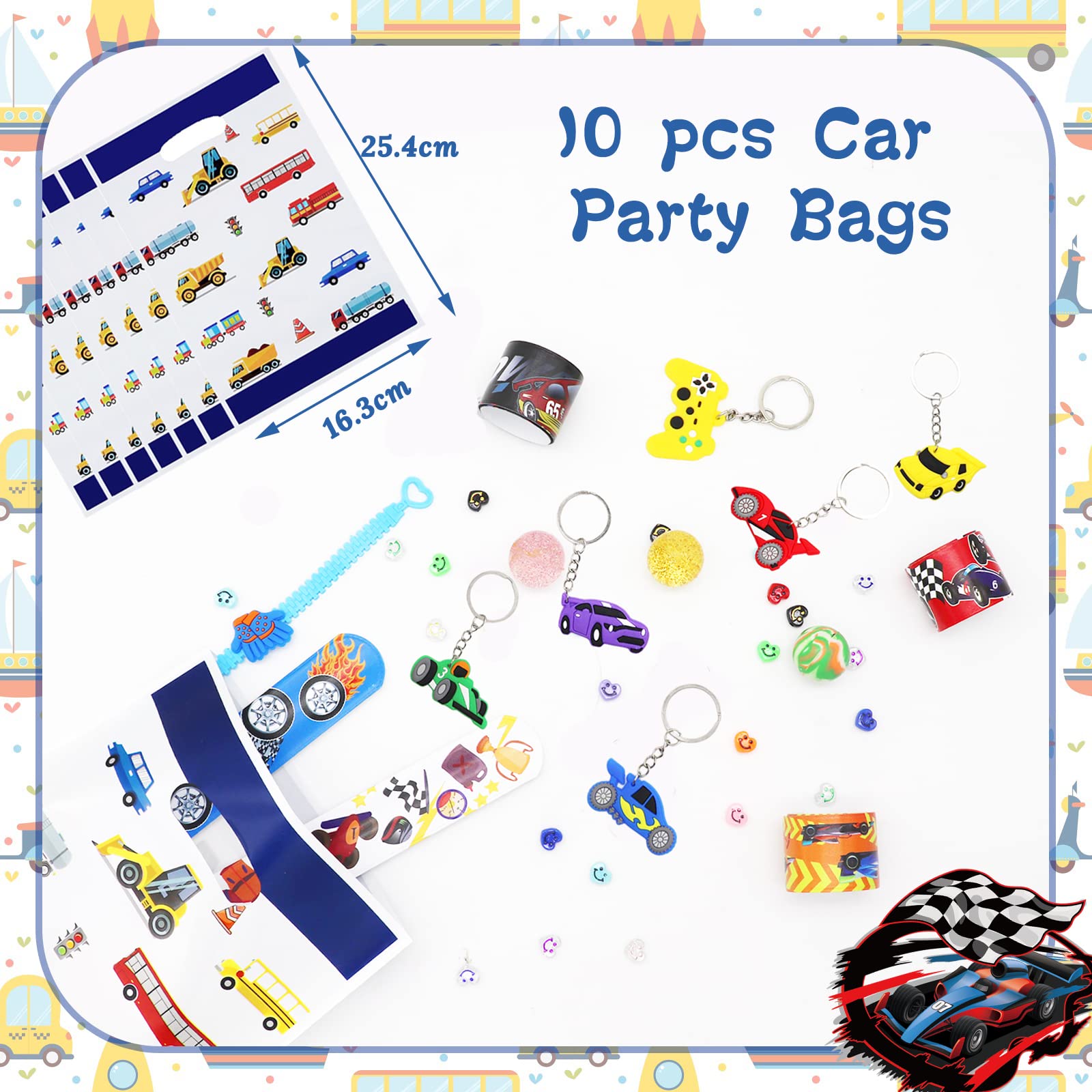 Pirate Party Bag Fillers for Kids Boys Girls, 42Pcs Racing Car Theme Assorted Toys Pinata Filler with Slap Bands Stickers Keychains Gift Bags Lucky Dip Prize Party Favours for Birthday Gift Halloween