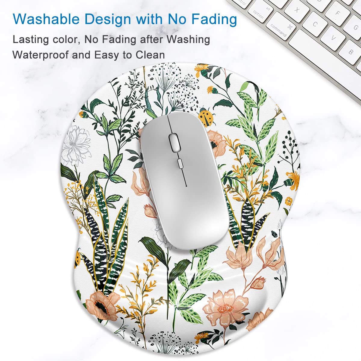 ITNRSIIET Mouse Pad, Ergonomic Mouse Pad with Gel Wrist Rest Support, Gaming Mouse Pad with Lycra Cloth, Non-Slip PU Base for Computer, Laptop, Home, Office & Travel,Floral