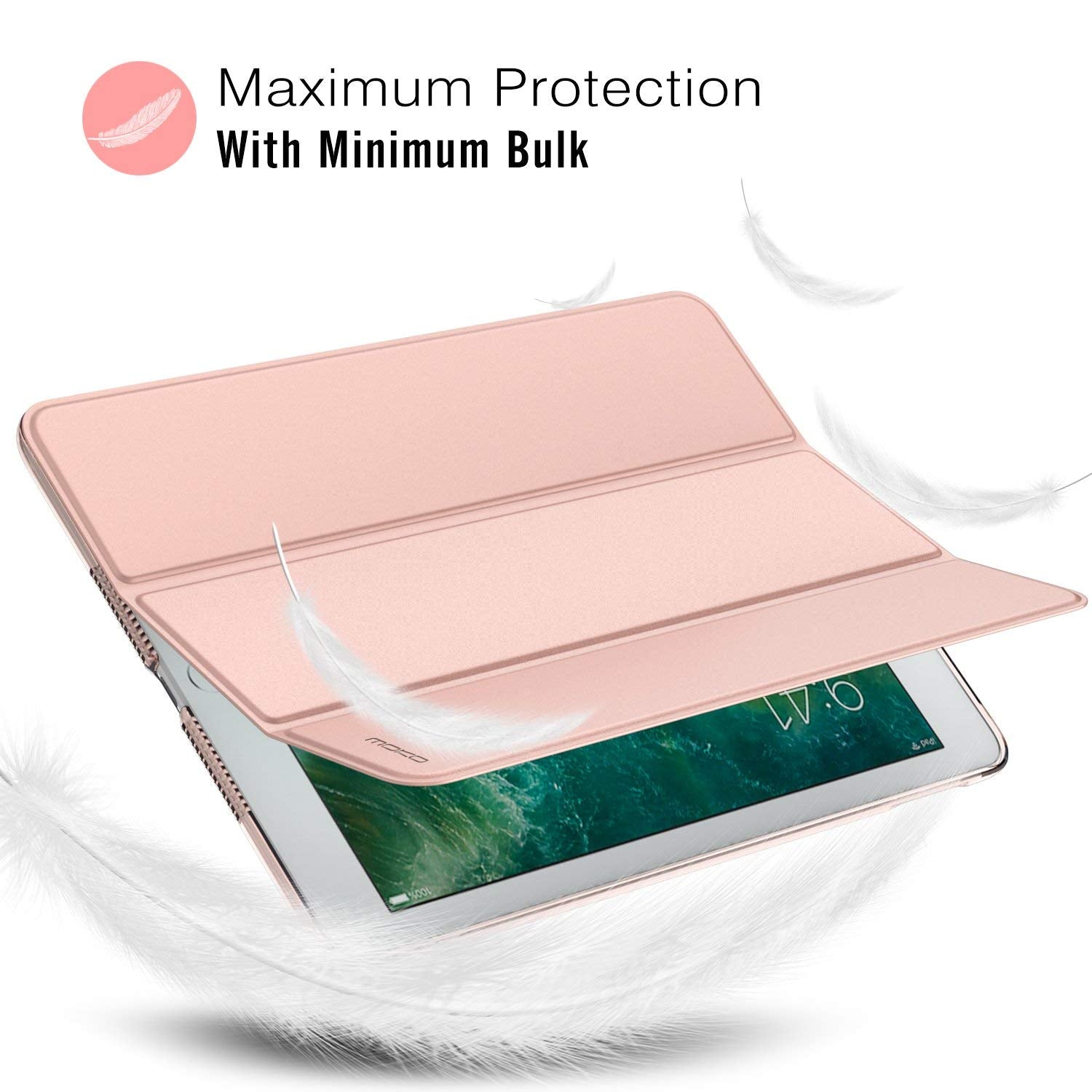 MoKo Case Fit 2018/2017 iPad 9.7 5th / 6th Generation, Slim Lightweight Smart Shell Stand Cover with Translucent Frosted Back Protector Fit Apple iPad 9.7 Inch 2018/2017, Rose GOLD(Auto Wake/Sleep)