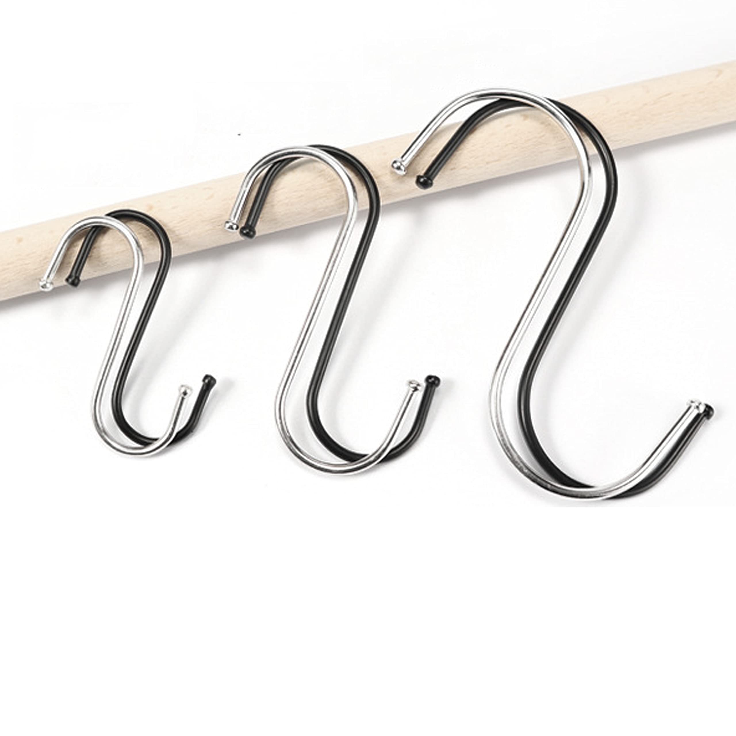 Yesmin 10 Pack in S Shaped Hooks Hanging Hooks Hangers for Bathroom, Bedroom, Office and Kitchen(Black & Small)