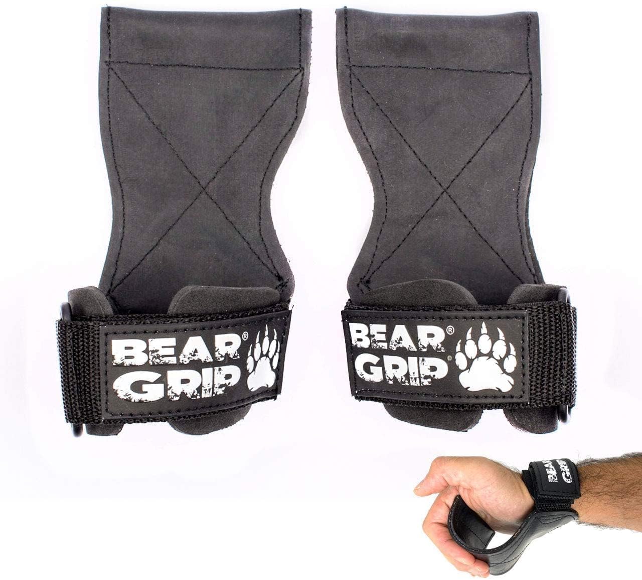 BEAR GRIP Multi Grip Straps/Hooks, Premium Heavy duty weight lifting straps/gloves (Large Rubber)
