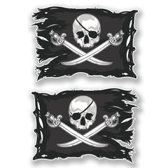 2 x 10cm Jolly Roger Skull Vinyl Stickers Crossbones Laptop Pirate Flag #6621 (10cm Wide x 7cm Tall)