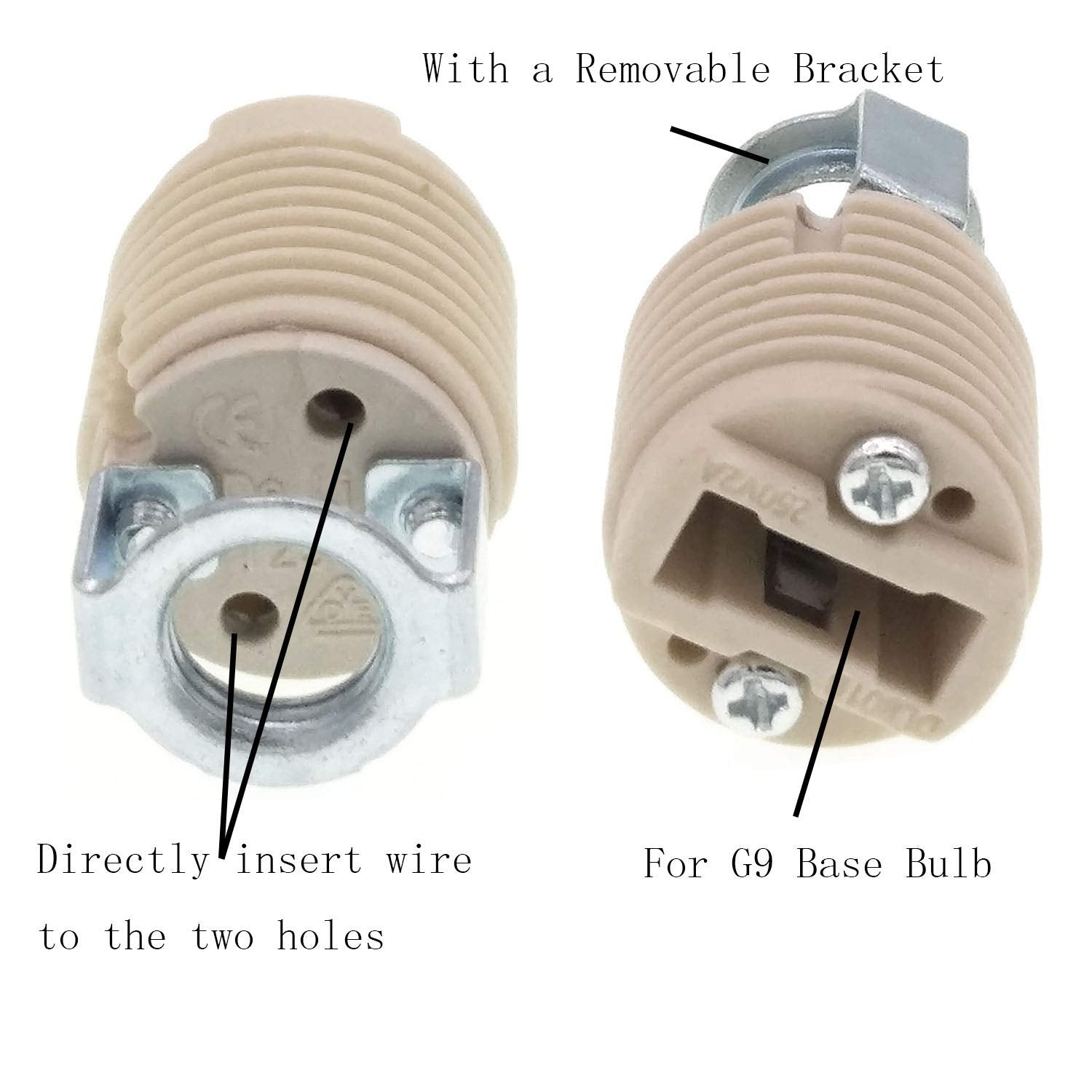 G9 Lamp Holders with Bracket,G9 Threaded Ceramic Halogen Socket with Ring and for G9 Light Bulb (6-Pack)