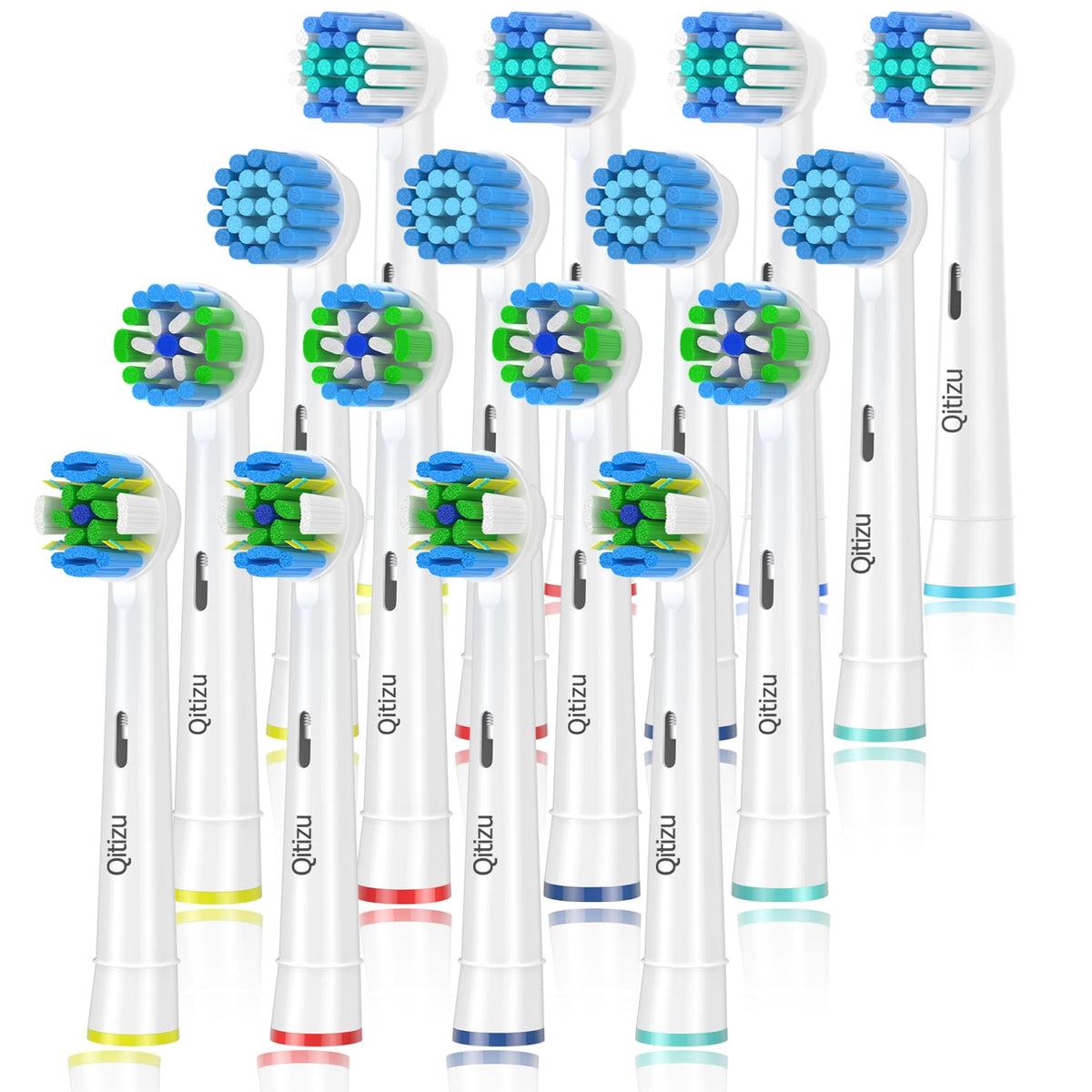 Qitizu Toothbrush Head Compatible with Braun Oral B Electric Toothbrush, Replacement Toothbrush Heads Fit for Oral b Vitality Pro Smart Genius Teen Kids Series Electric Toothbrush 16Pcs (White)