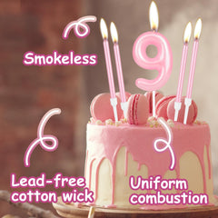 Happy 3rd Birthday Candles, Pink Long Stick Birthday Candles, Number 3 Candle, Birthday Candles for Cake, Candles Cake Cupcake Toppers for Girl Baby Birthday Party 3rd Wedding Anniversary Decorations