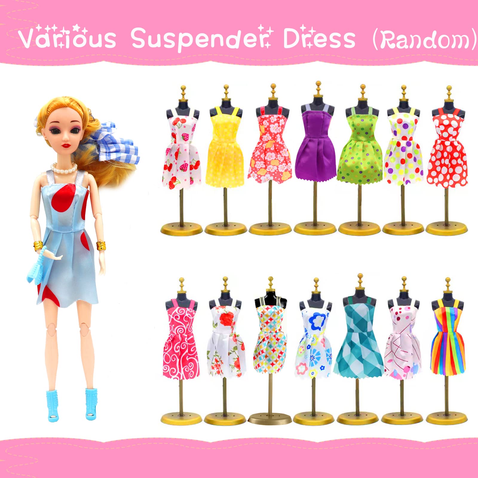 56Pcs Doll Clothes Outfit for Barbie, Doll Accessories Mini Dress Party Dress Bikini Set Tops Pants Handbags Shoes Jewelry Accessories Random Stlye for 11.5 inch Girl Doll