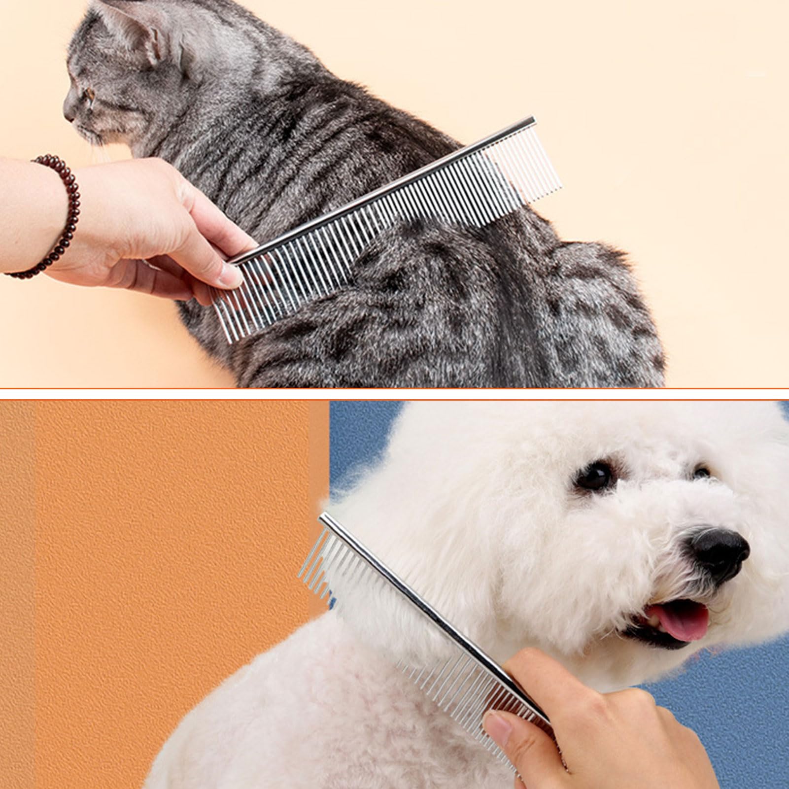 Metal Dog Combs for Grooming 2PCS Metal Stainless Steel Dog Grooming Comb Cat Comb Silver Pet Comb Suitable for Dog Cat Pet Fur Detangling