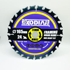 Exodian 24t 20 x 165mm Circular Saw Blade Framing 20mm Bore, Thick 2mm Kerf