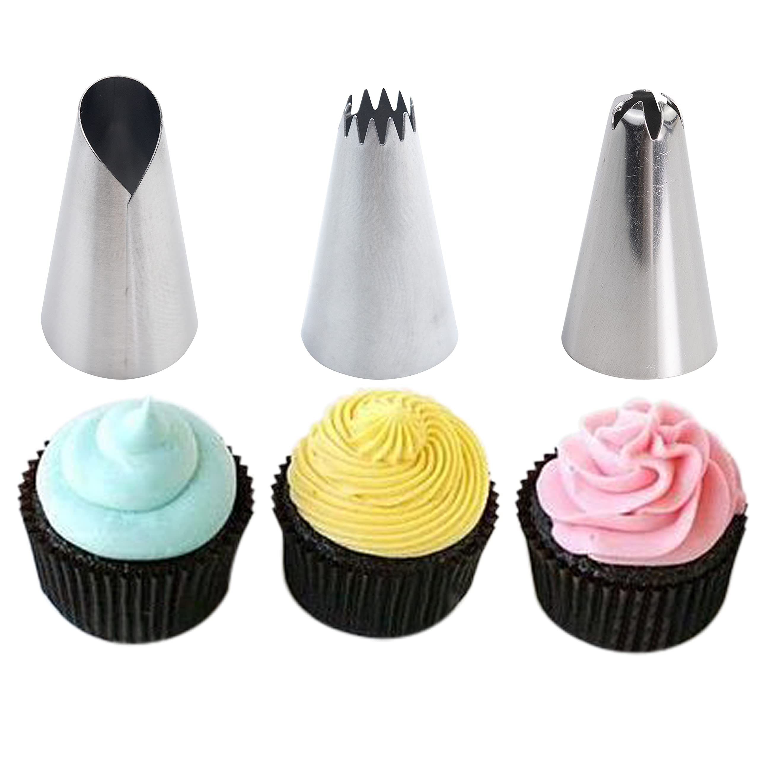 Silicone Piping Bags, 8 pcs Stainless Steel Nozzles Set with Coupler, 30cmx17cm-1 Reusable Icing Piping Bag with Cleaning Brush for Decorating Cakes, Pastries & Cupcakes (Pack of 11)