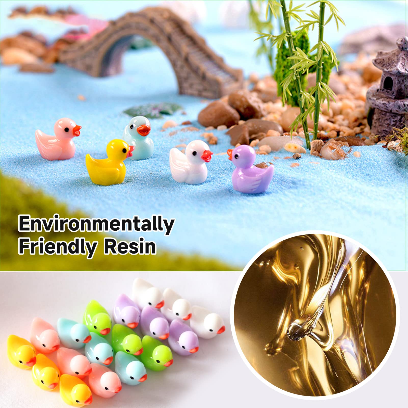 100PCS Mini Resin Ducks Figures Kit 6 Colors Realistic Tiny Cute Duck Ornaments Multicolor Deracoration Set for Handwork Christmas Birthday Party Miniature Figures Micro Fairy Garden Phone Case DIY