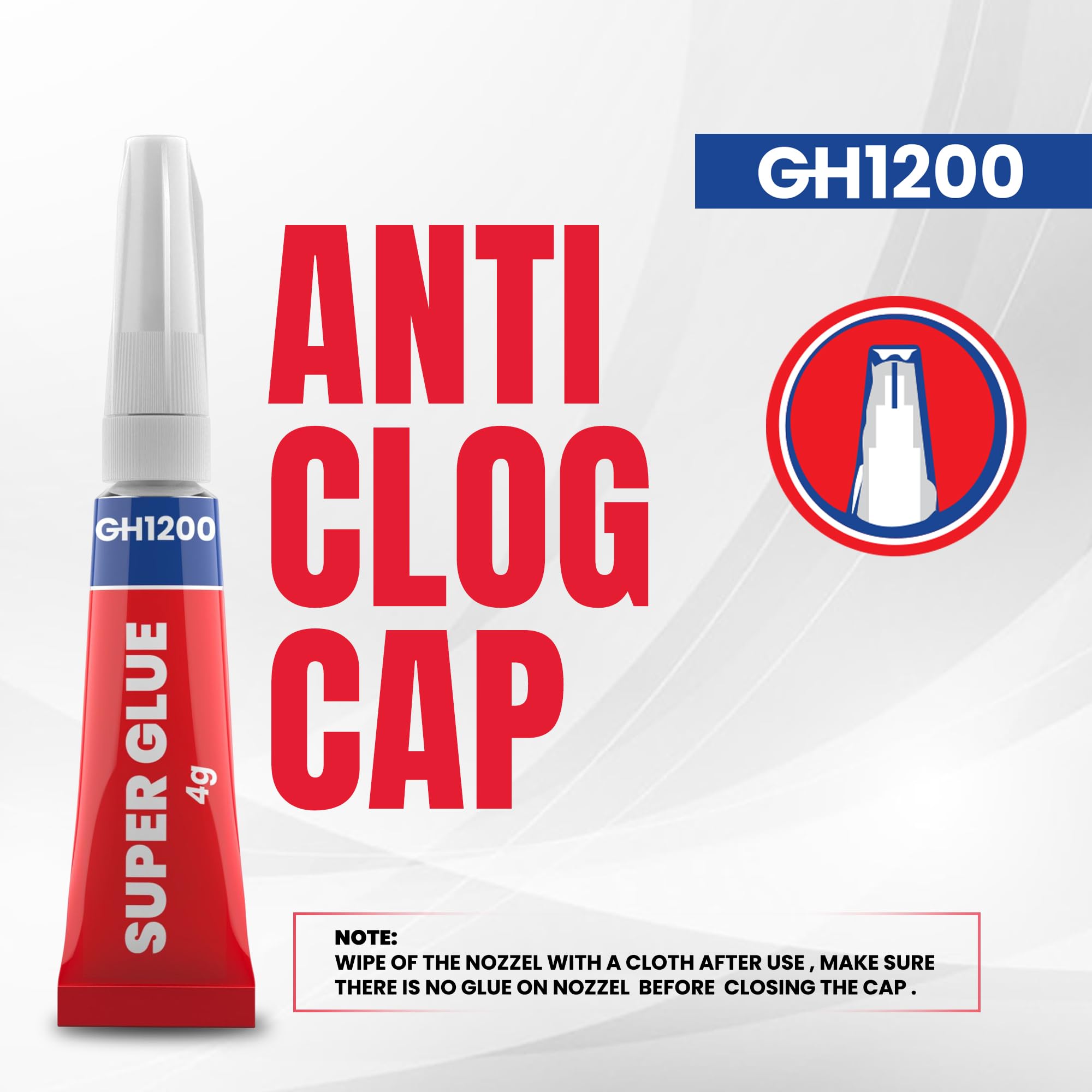 GH1200 4g x 3 Super Glue All Purpose with Anticlog Cap. Fast,Thick & Strong Adhesive Cyanoacrylate Glue, Superglue for Plastics, DIY Craft, Ceramics, Leather, Metal