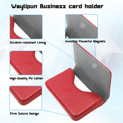 Waylipun Business Card Holder, PU Leather Business Card Case, Business Card Holder for Purse, Business Name Card Case for Men & Women, Magnetic Shut (Red)