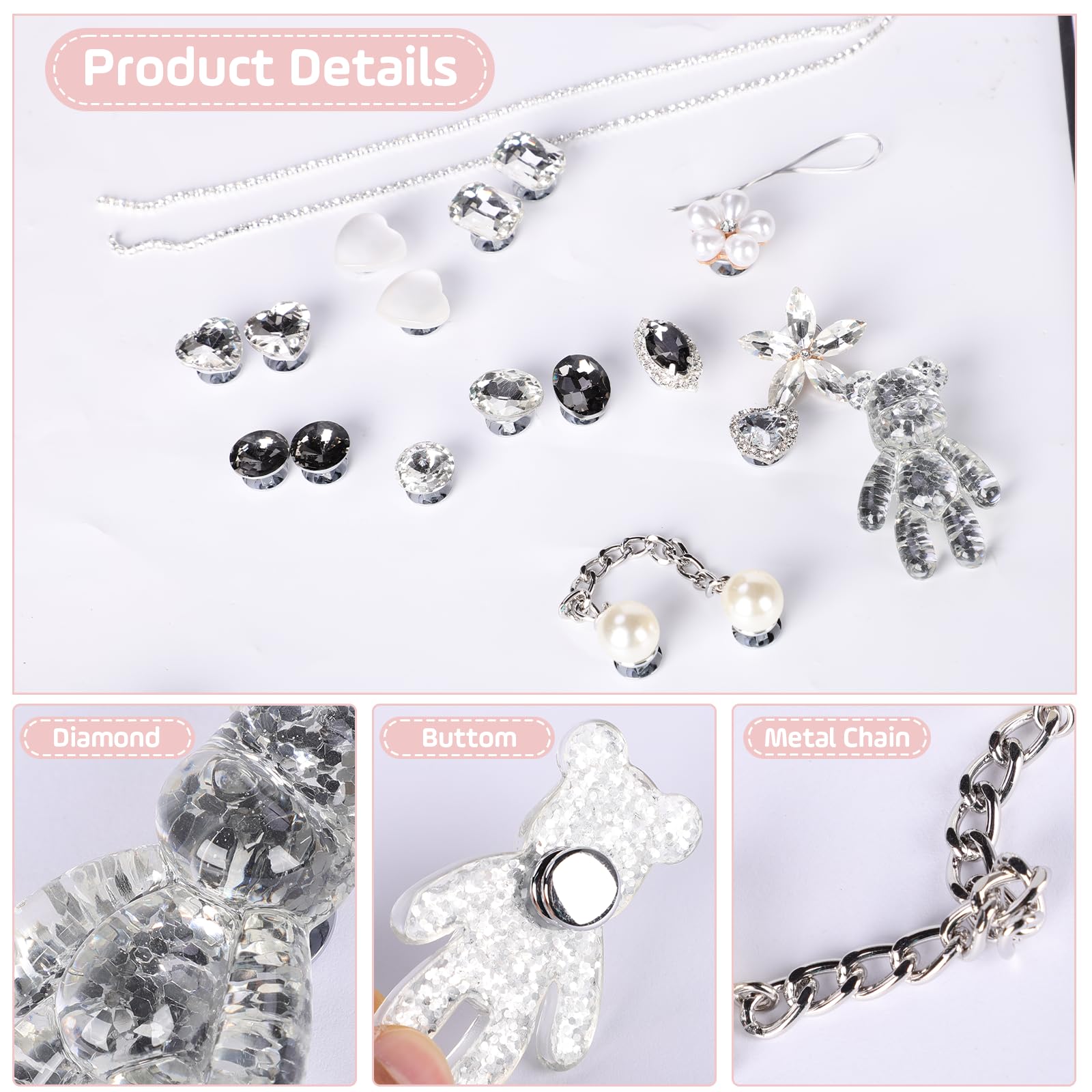 Shoes Charms Croc, Crystal Diamond Shoe Decoration Croc Charms for Adults Bling Chain Rhinestone Clog Charms for Teen Girls, Women Party of Birthday Gifts