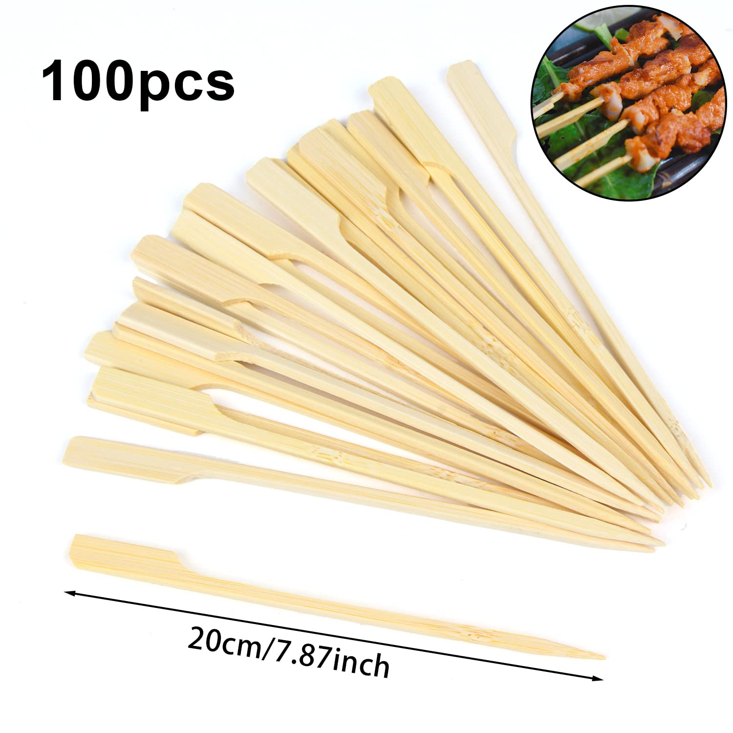 VEYLIN Barbecue Skewers,80pcs Bamboo Paddle Skewers Bamboo Sticks for BBQ Cocktail Sticks (20cm)