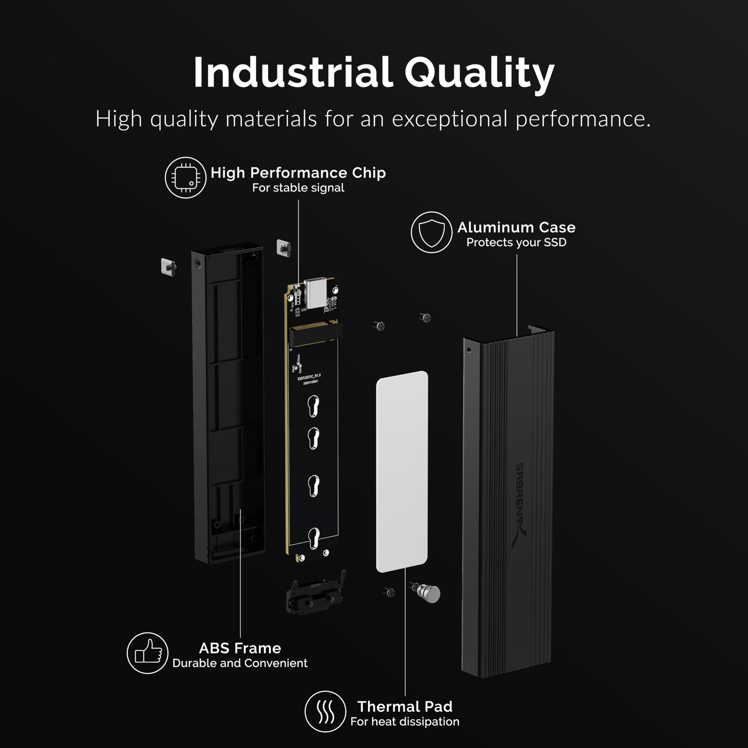 SABRENT M.2 NVMe Enclosure, PCIe NVMe Adapter SSD Enclosure, USB C 3.2X2 to NVMe External Aluminum M2 NVMe Converter, Fast Data Transfer Tool-Free, Docking Station for M Key MandB Key, UASP (EC-SNVE)