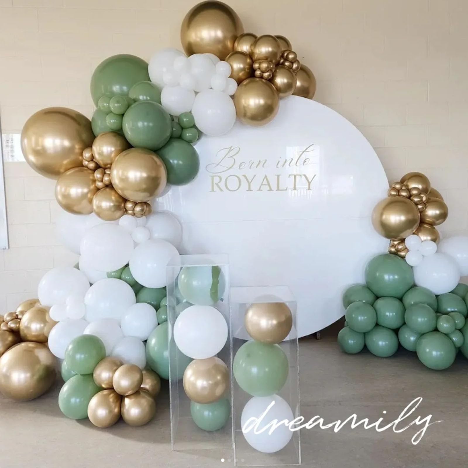 20Pcs 12 Inches Sage Green Gold and White Balloons, 5 x Metallic Gold Balloons, 5 x Sage Green Balloons, 5 x White Balloons, 5 x Gold Confetti Balloons