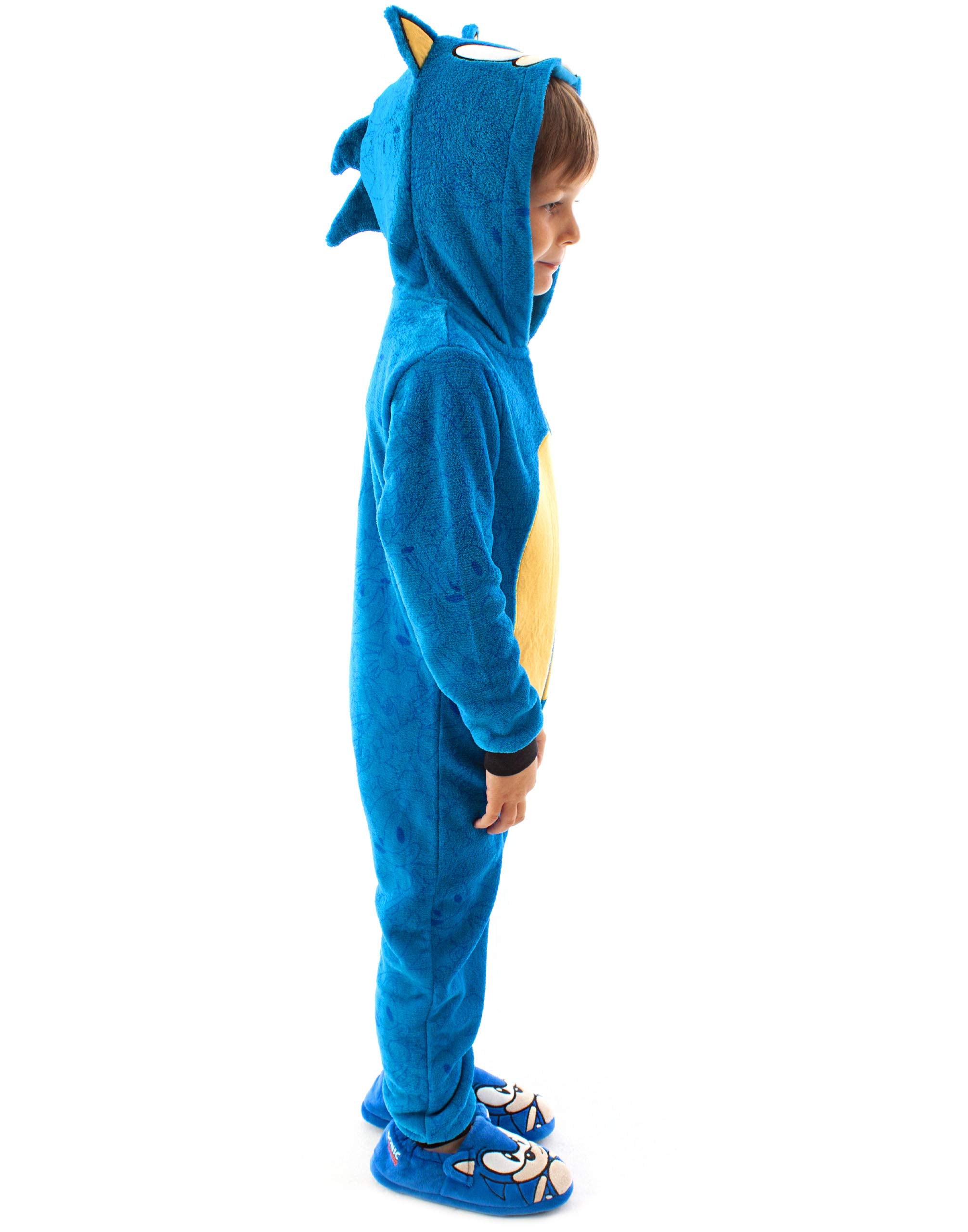 Sonic The Hedgehog Onesie For Boys & Girls   Kids Blue Soft All In One Pjs With Sonic Face Hood & 3D Ears   Childrens Gamer Gift 7-8 Years