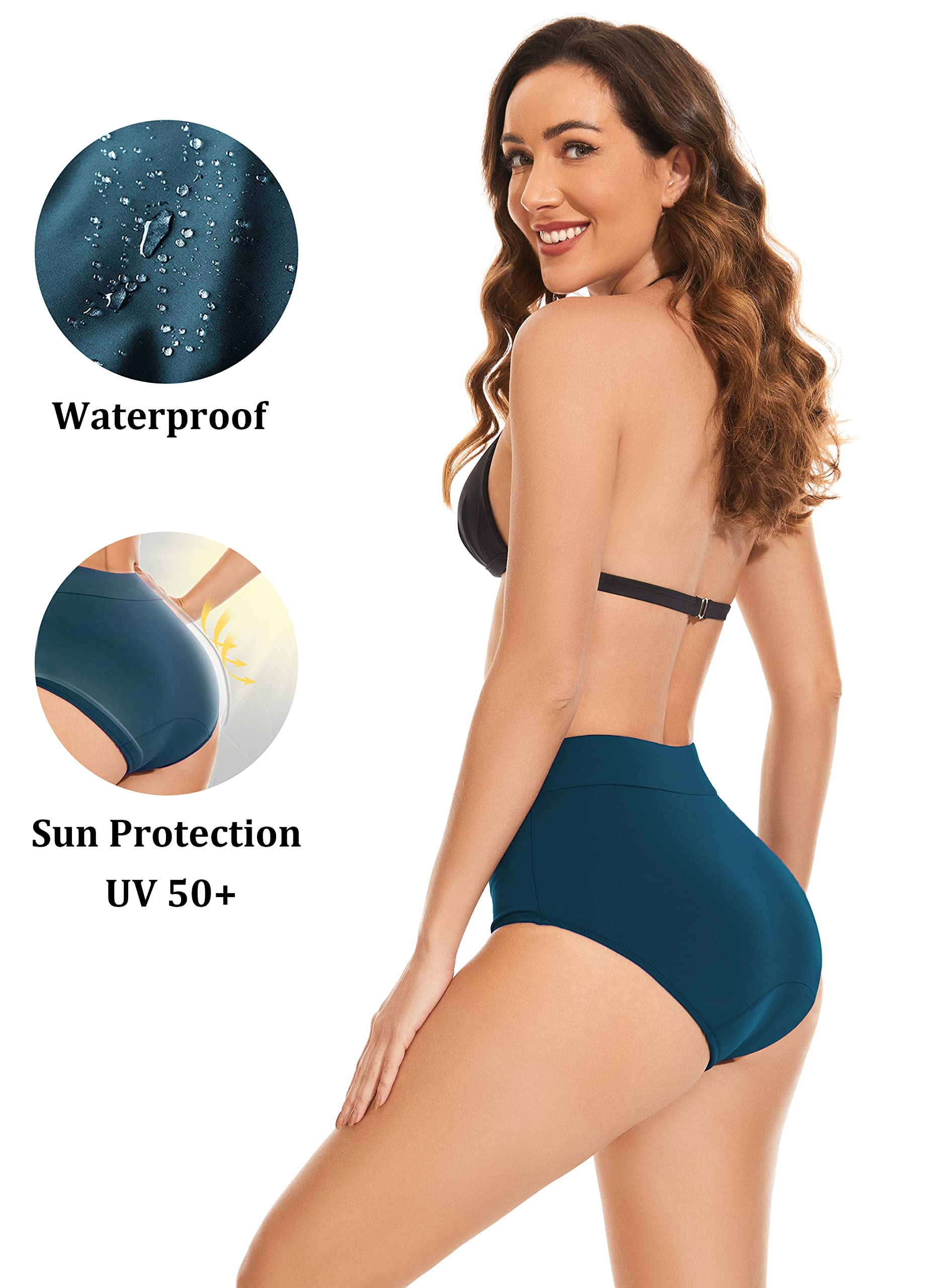 OVRUNS Period Swimwear Leakproof Bikini Brief Bottoms Waterproof Menstrual Swim Bottoms for Teens, Girls, Women Blackishgreen XS Teal