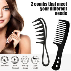 2 Pcs Wide Tooth Comb for Curls Large Teeth Shark Hair Comb,Hair Comb Shark Teeth Hair Hairstyle Tool,for Curly Wet Wavy Thick Hair Wigs Barber Salon Curl Comb(Black)