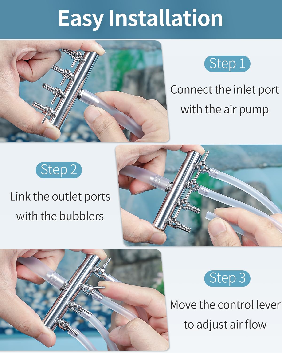 Pawfly Aquarium Air Flow Control Lever Valve 4-Way Fish Tank Air Valve for Air Pump Chromium Copper Manifold Multi-port Air Flow Splitter for 5 mm ID & 9.5 mm OD Airline Tubing