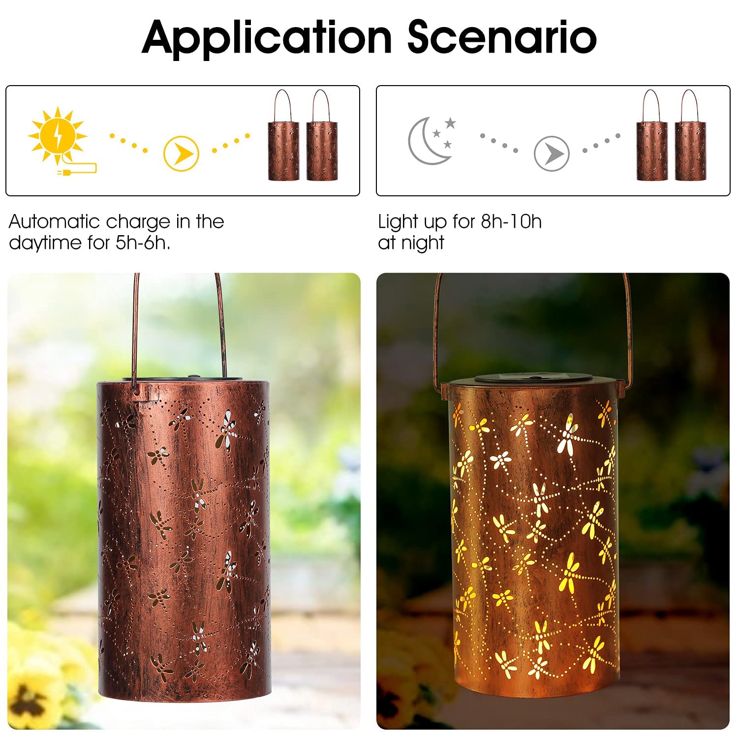 Solar Outdoor Lanterns Hanging Dragonfly Solar Lights Outdoor Waterproof Garden Light, Metal Lantern Dragonfly Solar Table Light LED Lantern for Garden, Patio, Yard