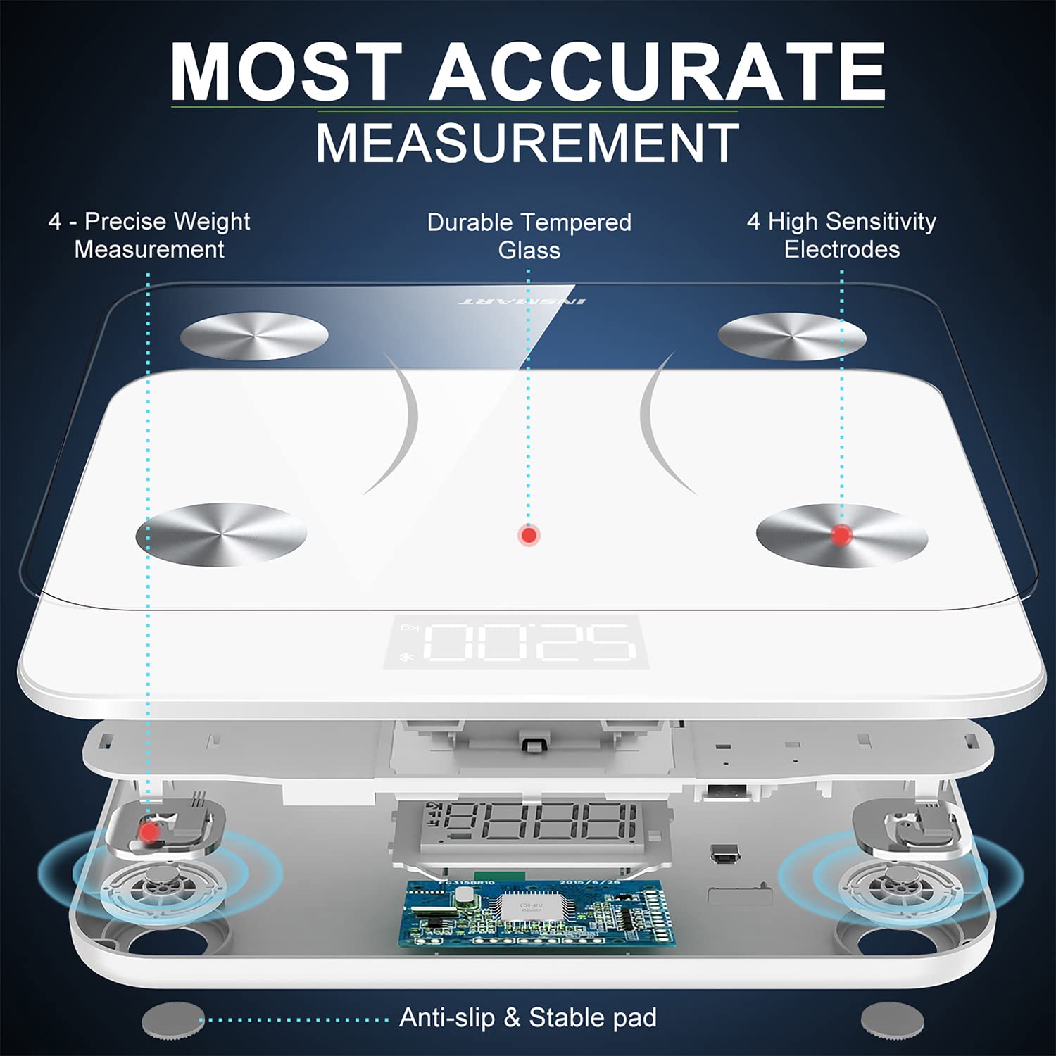 INSMART Body Fat Scales, Digital Personal Scales with App, Bluetooth Scales for Body Fat, BMI, Weight, Pulse Rate, Muscle Mass, Water, Protein, Bone Weight, BMR, etc. White