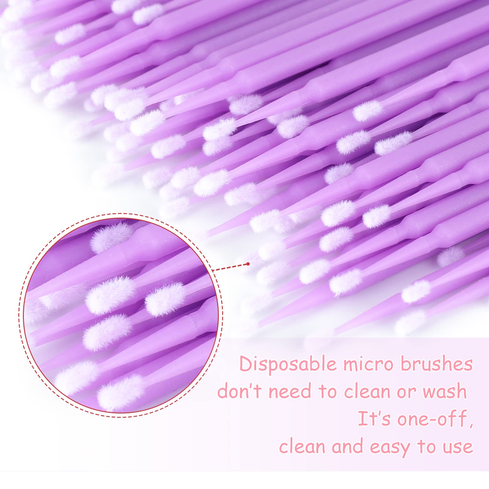 G2PLUS 200PCS Micro Applicators Brushes, Light Purple Disposable Micro Applicators, Disposable Eyelash Extension Swabs for Eyelashes Extensions