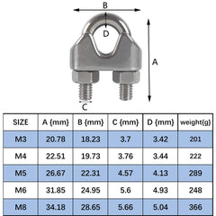 M8 Wire Rope Clip Clamp 304Stainless Steel Cable Clip, U Bolt Saddle Clamp, Wire Rope Cable Clamp, for Rigging Rope and tension cable Garden Tensioning Wire Ropes Industry Household Shipping 10pcs