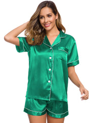 SWOMOG Satin Pyjamas for Womens Silk Pyjamas Short Set Button Down Pj Sets Bridemaid Pyjamas 2 Piece Emerald Green